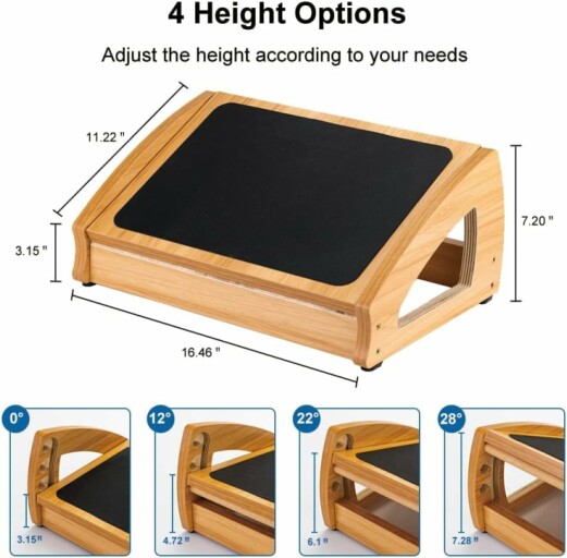 StrongTek Ergonomic Under Desk Footrest showing its ergonomic design and adjustable height feature.