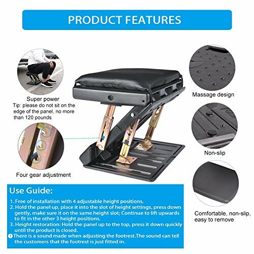 Adjustable footrest with massage design and non-slip surface.