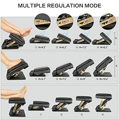 Adjustable footrest showing multiple height regulation modes.