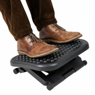 Person's feet on an adjustable footrest