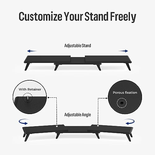 Illustration of a customizable adjustable stand with features like retainer and porous fixation.
