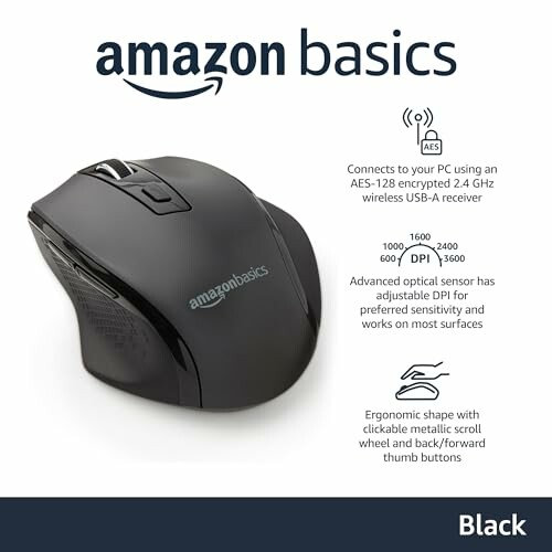 Amazon Basics ergonomic wireless mouse with adjustable DPI