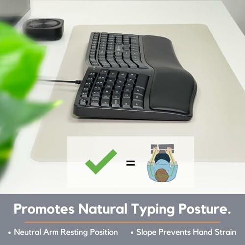 Ergonomic keyboard promoting natural typing posture.