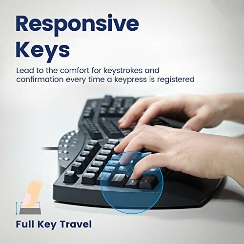 Hands typing on an ergonomic keyboard with responsive keys