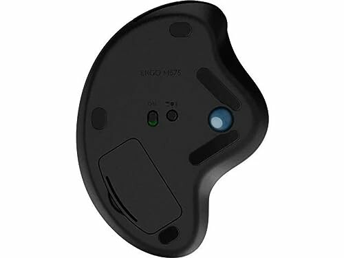 Bottom view of an ergonomic mouse with power switch and sensor