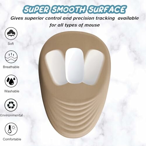 Ergonomic mouse pad with super smooth surface and features.