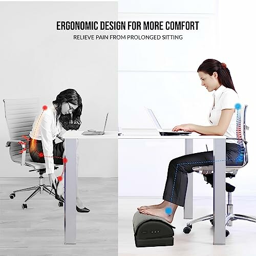 Comparison of poor and ergonomic sitting postures at a desk.