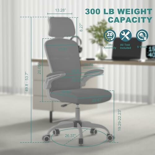 Ergonomic office chair with weight capacity and dimensions