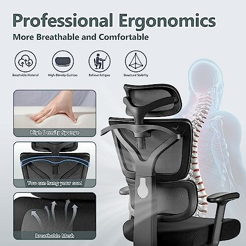 Ergonomic office chair features high-density sponge, lumbar support, and breathable mesh.