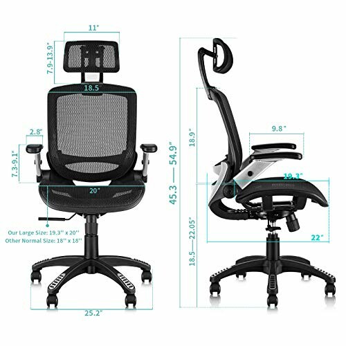Ergonomic chair with flip-up armrest features.