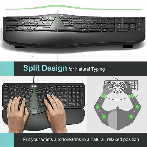 Ergonomic split keyboard with natural typing position
