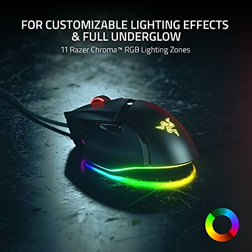 Gaming mouse with customizable RGB lighting effects.