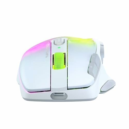 White RGB gaming mouse with customizable buttons and scroll wheel